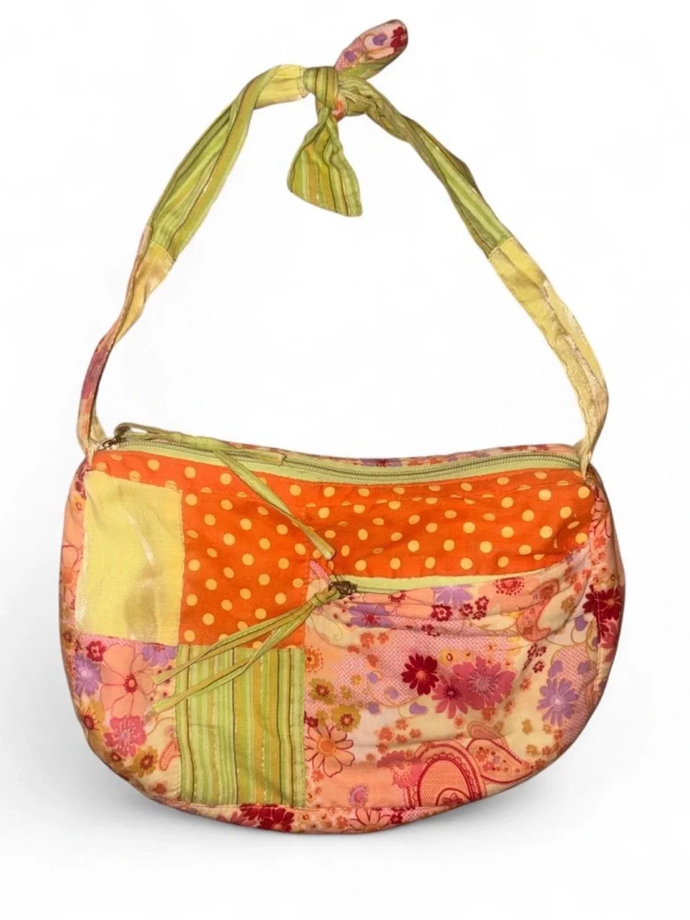 Vintage Y2K Pink & Orange Patch Shoulder Bag with tie strap